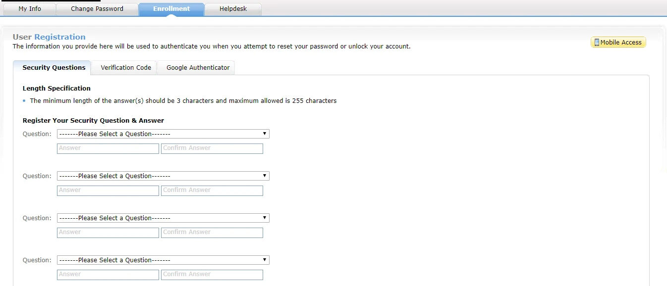 Set up your security questions, verification code, or Google authentication