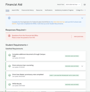 Select the Financial Aid tab, then Award
