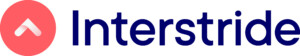 Interstride logo featuring a red circle and upward arrow, emphasizing global support in bold blue for Houston Christian University.