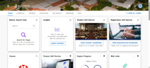 University my.HC.edu portal dashboard with access cards for Canvas, OneDrive, Email, MyPrint, and self-service tools for students and staff.