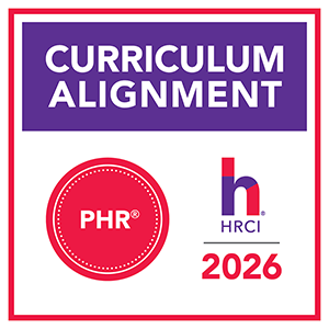 Purple banner reading BBA Curriculum Alignment with SPHR and HRCI logos, and 2026 in red text.