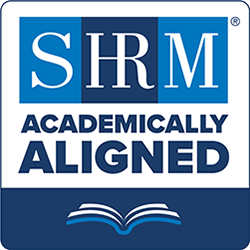 SHRM Academically Aligned logo with open book icon.
