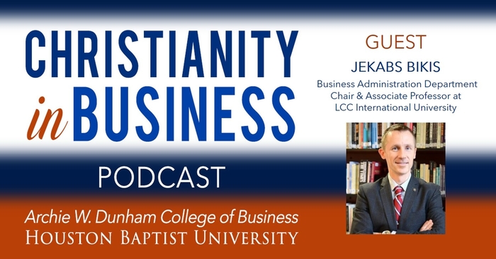 Christianity in Business with guest speaker Jekabs Bikis graphic.