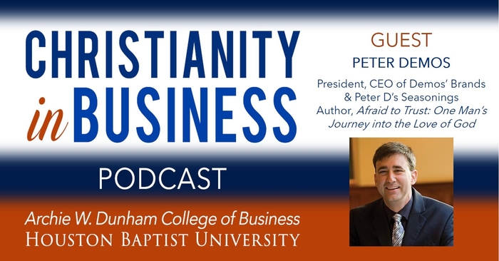 Christianity in Business podcast with guest speaker Peter Demos graphic.