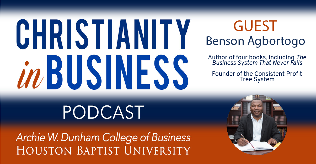 Christianity in Business with guest speaker Benson Agbortogo graphic.