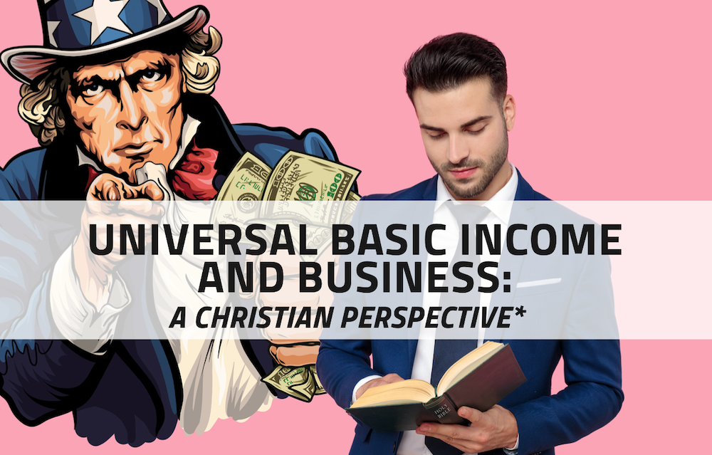 Uncle Sam pointing finger while holding money and a man in a business suit reading a Bible