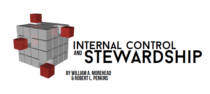 A 3D silver cube with red corner cubes and text: Internal Control and Stewardship by Morehead & Perkins, tailored for HCU.