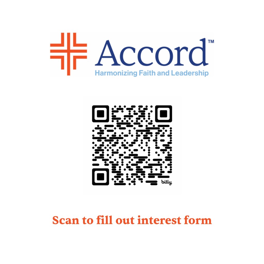 Accord logo above QR code, with prompt reading: Scan to fill out interest form displayed beneath the code.