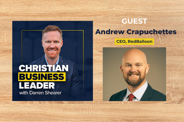 Podcast promotion featuring Darren Shearer, Andrew Crapuchettes, and Lucas Sherraden on a wood-textured background.