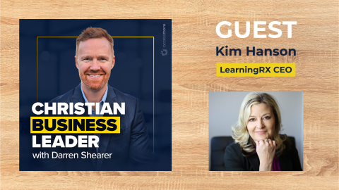 Darren Shearer smiles and Kim Hanson, Kandace Brands CEO, in Christ-Centered Business Leaders podcast promos.