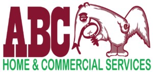 Logo reads ABC in red with anteater graphic, soirée sponsors, and HOME & COMMERCIAL SERVICES in green text underneath.