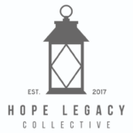 Gray lantern logo with EST. 2017 above HOPE LEGACY COLLECTIVE—Soirée sponsors in bold, uppercase letters.