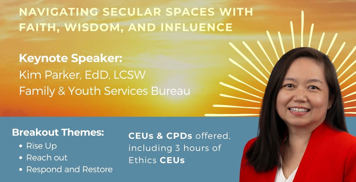 Houston Christian University Mental Health Symposium flyer for keynote speaker Dr. Kim Parker with themes and CEU details.
