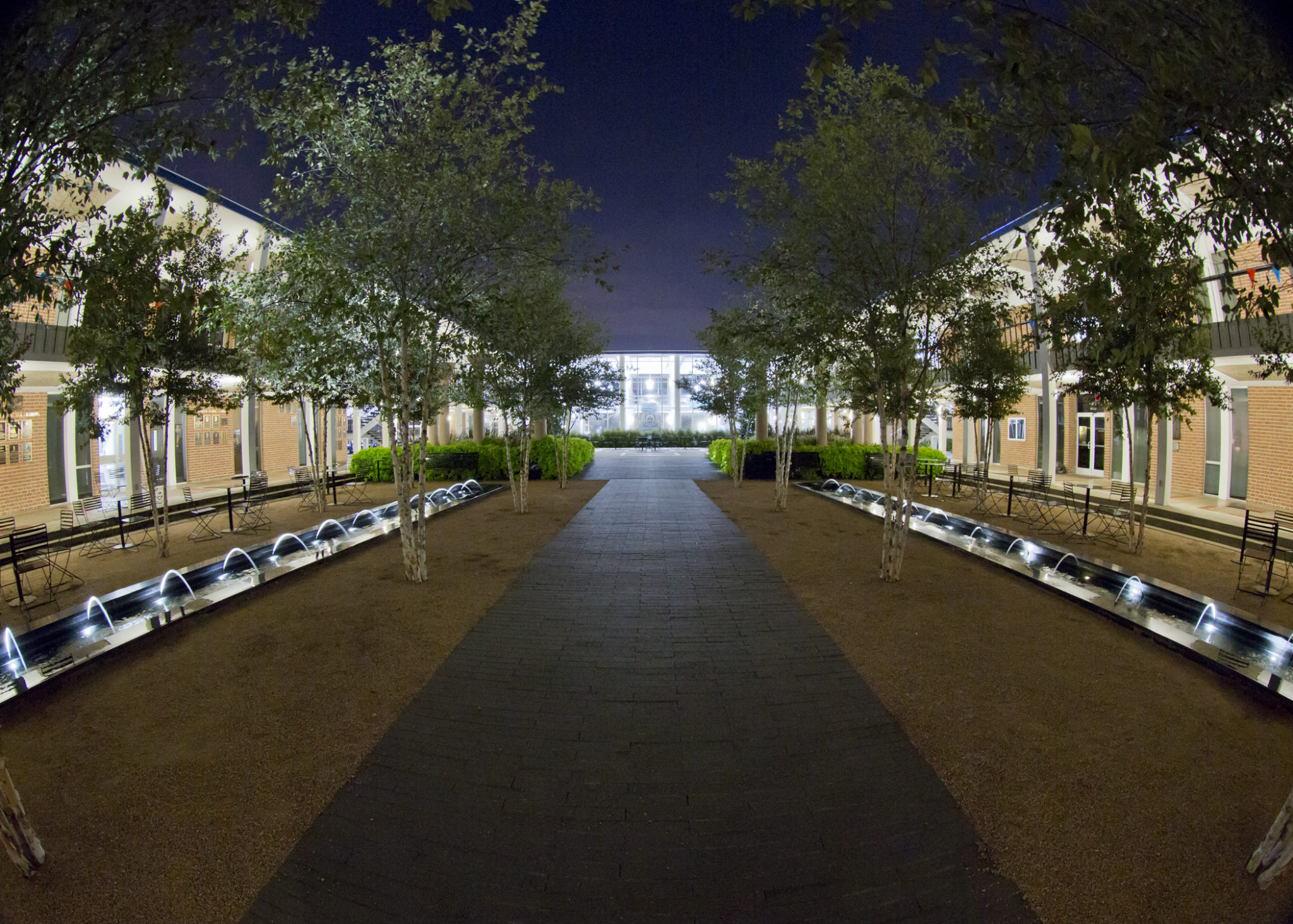 brown walkway view at night