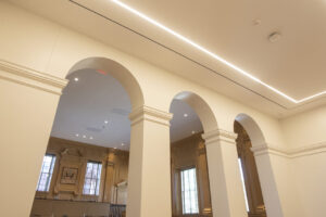 A grand foyer entrance appropriately sets the tone for an environment that connects the contemporary with the the historic.