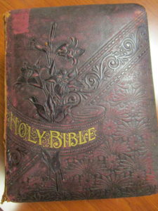 Holy Bible cover with engraving on the front