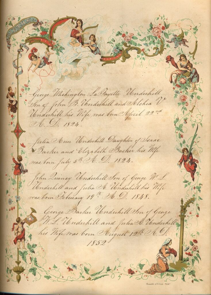 Underhill, Washington LaFayette (1824) and Julia Ann Barker