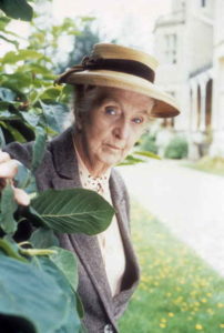 Woman in straw hat and blazer stands by bushes on HCU campus, with garden and university building visible in background.