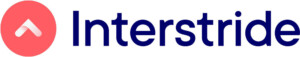 Interstride logo: pink circle with white arrow, symbolizing global business, beside Interstride in blue, tailored for HCU students.
