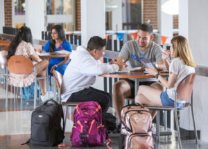Students studying around a roundtable.