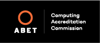 ABET Computing Accreditation Commission logo featuring an orange accreditation circle on black, tailored for Houston Christian University.