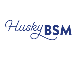 HuskyBSM logo in blue, script 'Husky' and bold 'BSM', representing Baptist Student Ministry at Houston Christian University.