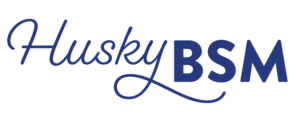HuskyBSM logo in blue, script 'Husky' and bold 'BSM', representing Baptist Student Ministry at Houston Christian University.