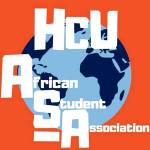 African Student Association logo with bold white text over a blue globe on orange, representing Houston Christian University.