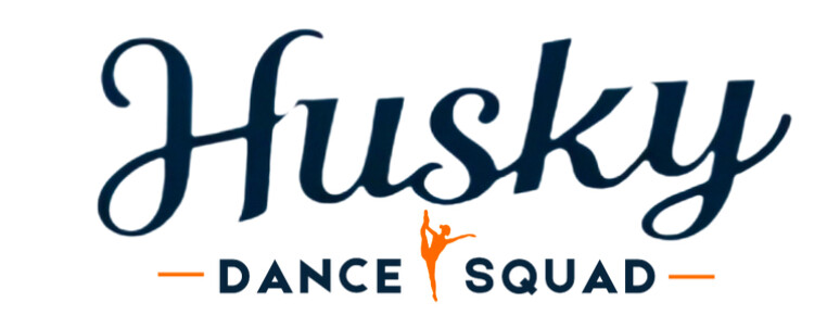 HCU Husky Dance Squad logo with dancer silhouette creatively forming the A in DANCE, conveying energy and school spirit.