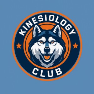 Wolf mascot logo with Kinesiology Club text, orange stars, and blue-orange circular background for HCU student club.
