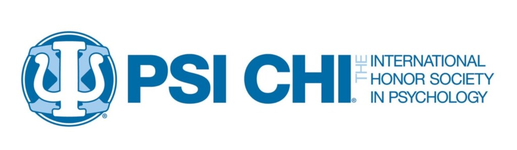 Psi Chi logo with text: Psychology Honor Society, International Honor Society in Psychology on Houston Christian backdrop.