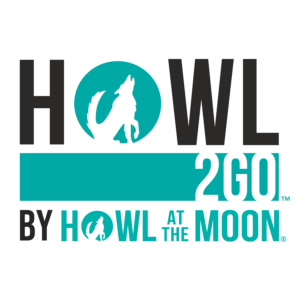 Howling wolf logo with “HOWL 2GO by HOWL AT THE MOON” text for HCU Family Weekend events.