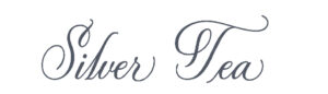 Silver Tea displayed in elegant, flowing cursive script on a white background, honoring a Houston Christian University tradition.