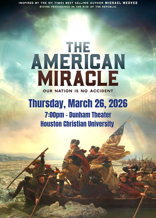 The American Miracle Special Events poster for March 26, 2026, features Washington crossing the Delaware painting.