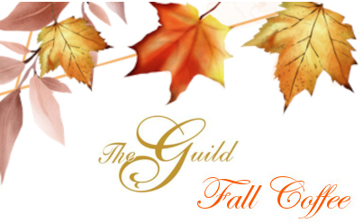 The Guild Fall Coffee text decorated with autumn leaves at HCU.