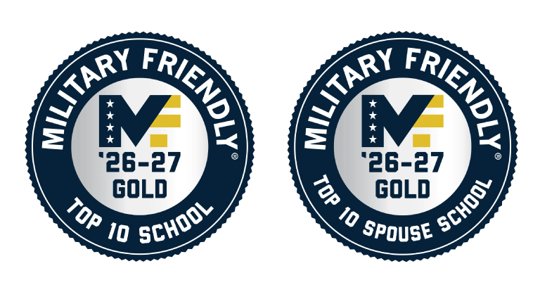 Military Friendly Top 10 School Gold and Top 10 Spouse School badges awarded to Houston Christian University.